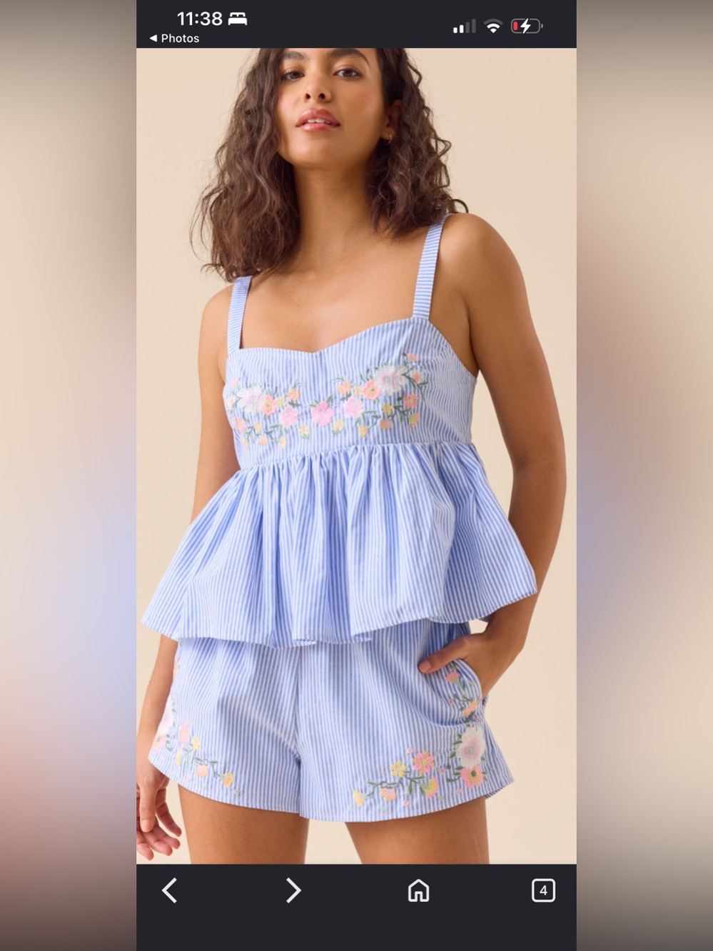Altar'd State Blue and White Striped Floral Embroidered Pajama Set